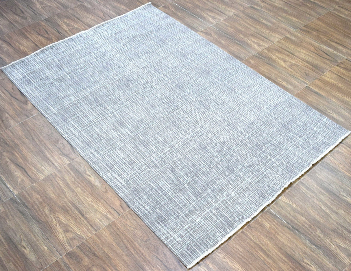 Gray Modern Abstract Design Wool And Viscose 5x8 Area Rug