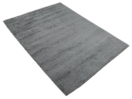 Gray Modern Solid Design Hand Woven Wool Area Rug