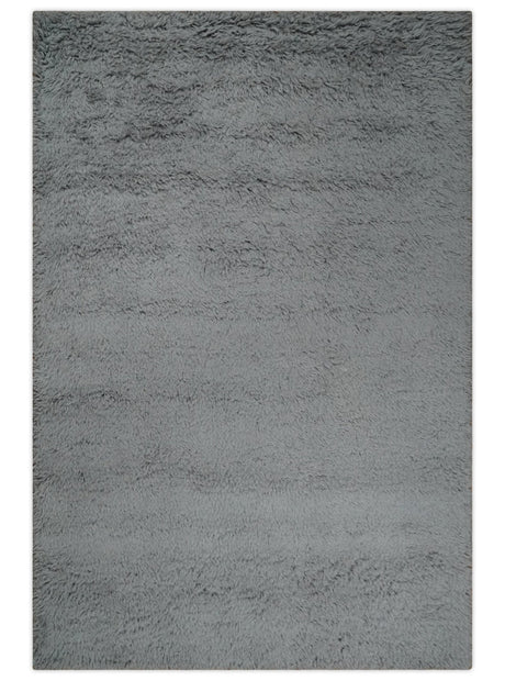 Gray Modern Solid Design Hand Woven Wool Area Rug