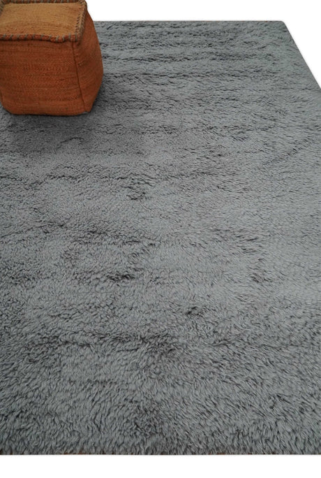 Gray Modern Solid Design Hand Woven Wool Area Rug