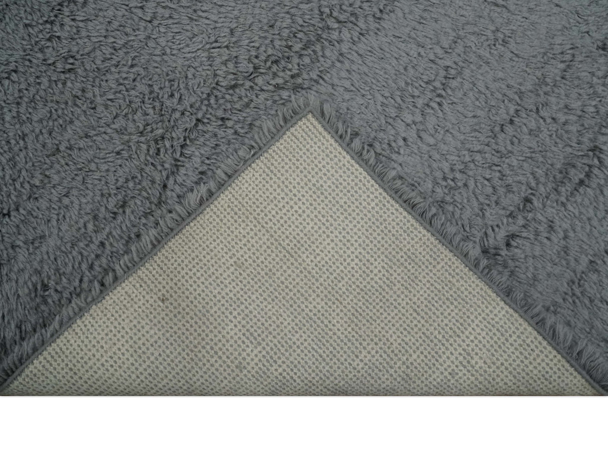 Gray Modern Solid Design Hand Woven Wool Area Rug