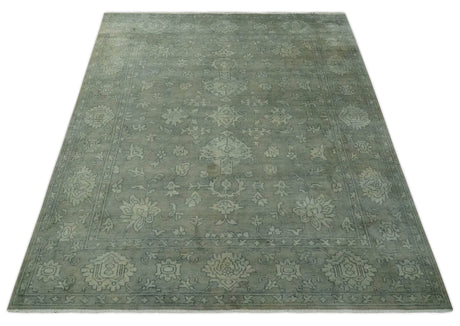 Gray, Silver and Charcoal Hand Knotted antique look Traditional Oushak 8x10 wool area Rug