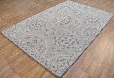 Gray Traditional Style Hand Tufted Wool 5x8 Area Rug