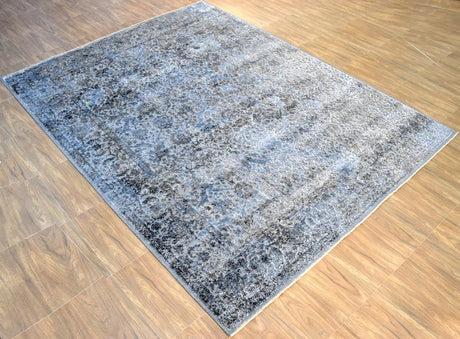 Gray Transitional Design Hand Knotted Wool and Bamboo Silk 9x12 Area Rug