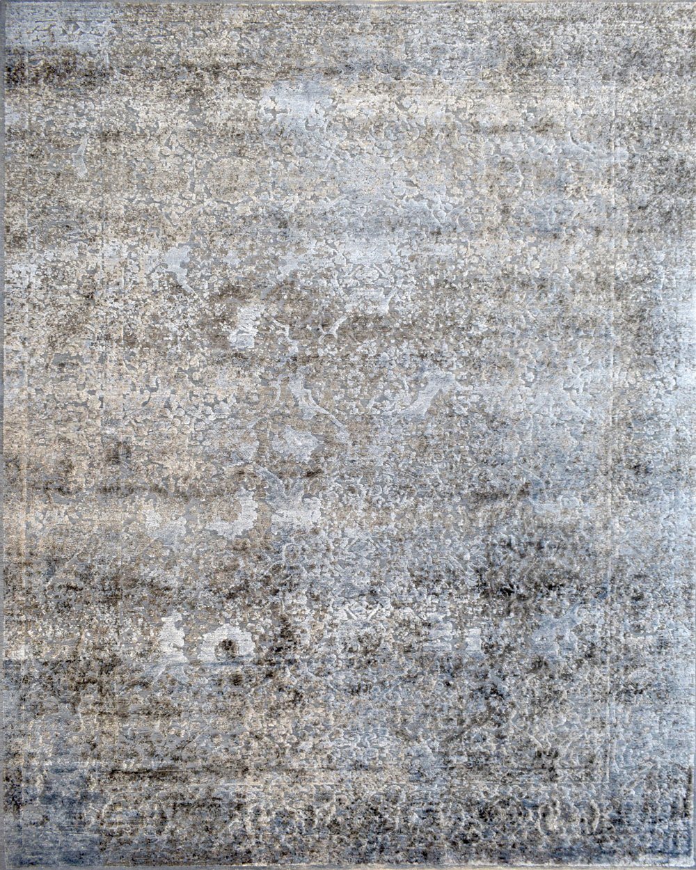 Gray Transitional Design Hand Knotted Wool and Bamboo Silk 9x12 Area Rug