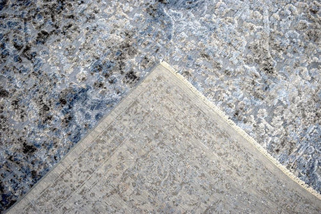 Gray Transitional Design Hand Knotted Wool and Bamboo Silk 9x12 Area Rug
