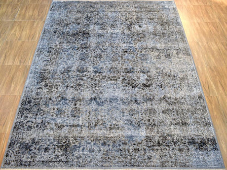 Gray Transitional Design Hand Knotted Wool and Bamboo Silk 9x12 Area Rug