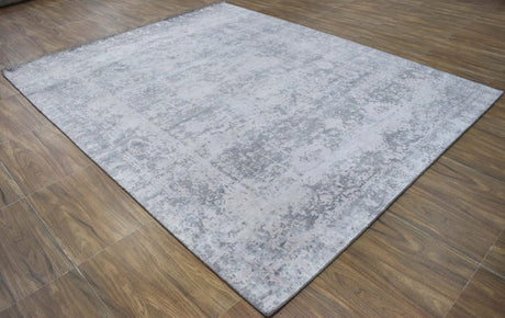 Gray Transitional Style Handmade Bamboo Silk 8x10 Area Rug