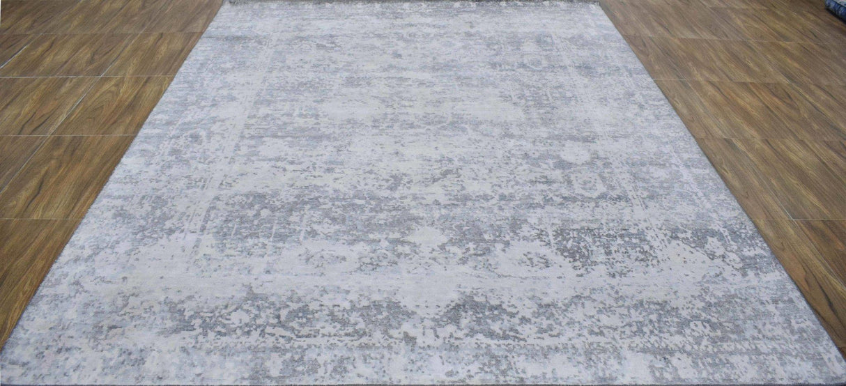 Gray Transitional Style Handmade Bamboo Silk 8x10 Area Rug