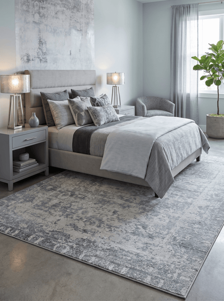 Gray Transitional Style Handmade Bamboo Silk 8x10 Area Rug