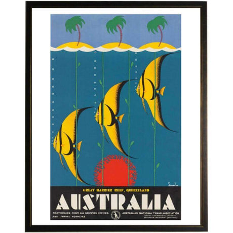 Great Barrier Reef Vintage Travel Poster in Black and Copper Shadowbox Frame-Art-Parc Decor