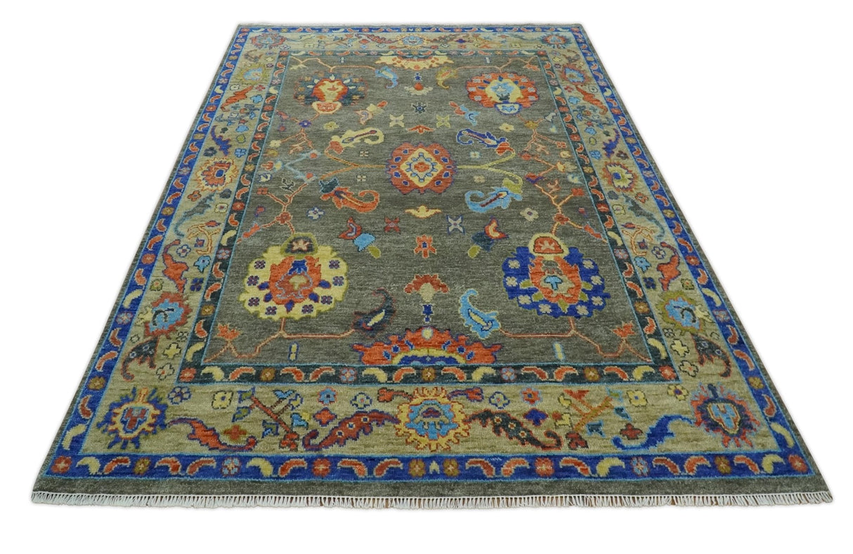 Green and Beige Colorful Hand knotted Traditional Oushak Multi Size wool Area Rug