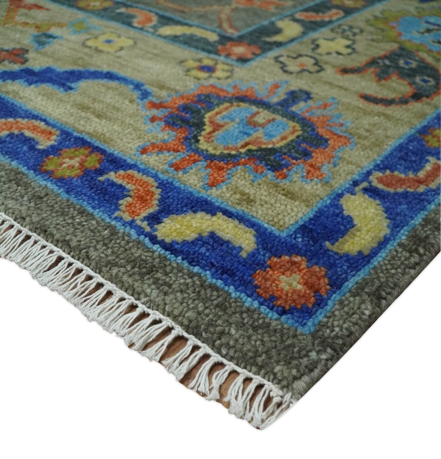 Green and Beige Colorful Hand knotted Traditional Oushak Multi Size wool Area Rug