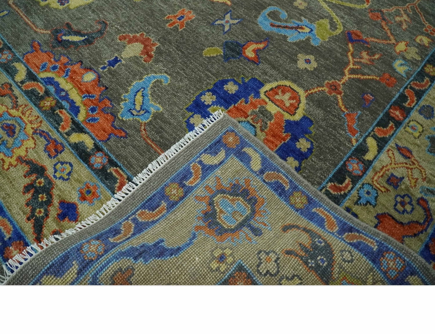 Green and Beige Colorful Hand knotted Traditional Oushak Multi Size wool Area Rug