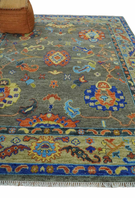 Green and Beige Colorful Wool Hand knotted Traditional Oushak Multi Size wool Area Rug