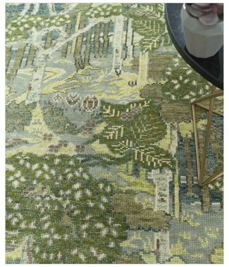 Green And Gray Nature Jungle Hand Knotted Custom Made wool area rug