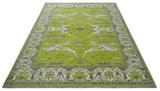 Green and Ivory Hand knotted Oriental Oushak Multi Size wool Area Rug