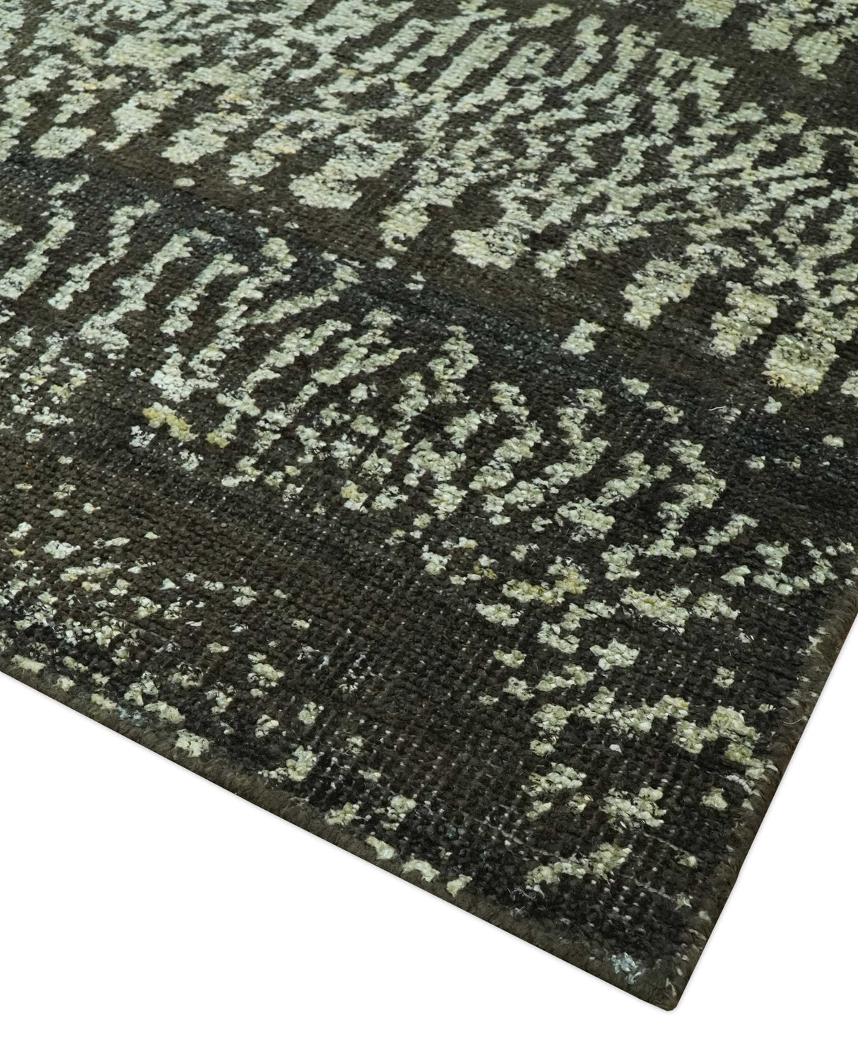 Green and Olive Modern Abstract 5x8 Hand knotted wool area Rug