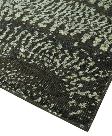 Green and Olive Modern Abstract 5x8 Hand knotted wool area Rug