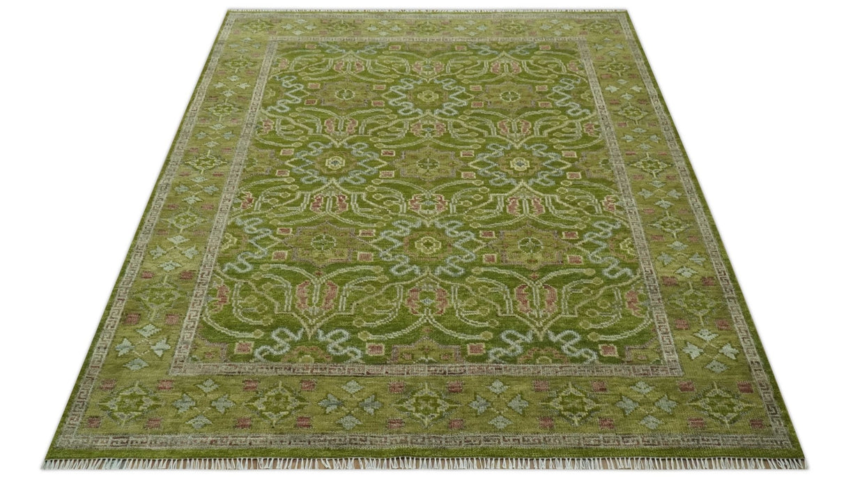 Green and Purple Traditional Design Custom Made wool area rug