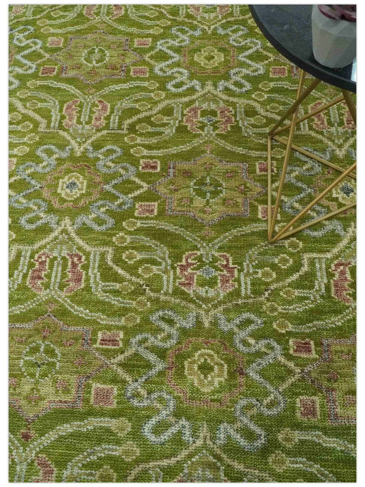Green and Purple Traditional Design Custom Made wool area rug