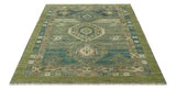 Green and Teal Traditional Hand Knotted Custom Made wool area rug