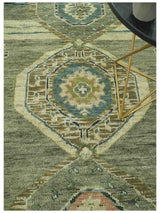 Green and Teal Traditional Hand Knotted Custom Made wool area rug