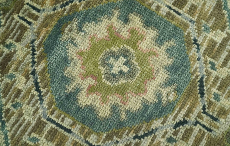 Green and Teal Traditional Hand Knotted Custom Made wool area rug