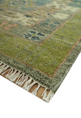 Green and Teal Traditional Hand Knotted Custom Made wool area rug