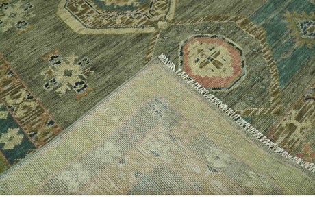 Green and Teal Traditional Hand Knotted Custom Made wool area rug