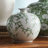 Green and White Botanical Chinoiserie Porcelain Vase-vase-Parc Decor