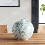 Green and White Botanical Chinoiserie Porcelain Vase-vase-Parc Decor