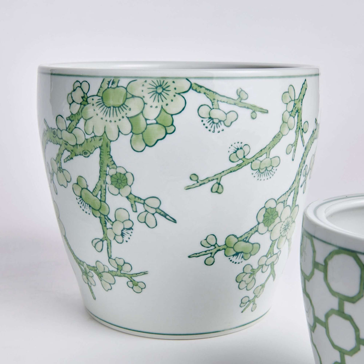 Green and White Chinoiserie Ceramic Planters (Set of 3)-Planter-Parc Decor