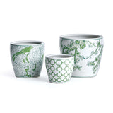 Green and White Chinoiserie Ceramic Planters (Set of 3)-Planter-Parc Decor