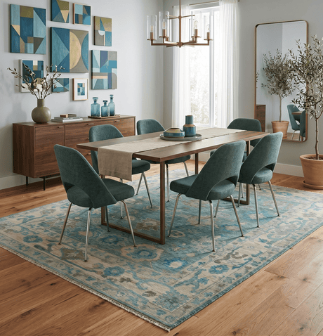 Green, Beige and Blue Hand knotted Traditional Oushak Multi Size Wool Area Rug