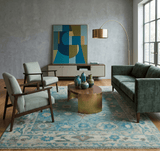 Green, Beige and Blue Hand knotted Traditional Oushak Multi Size Wool Area Rug