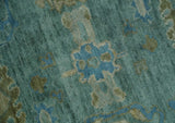 Green, Beige and Blue Hand knotted Traditional Oushak Multi Size Wool Area Rug