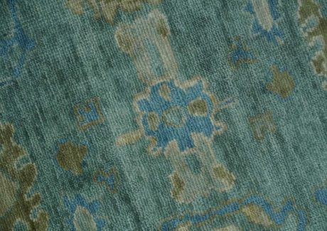 Green, Beige and Blue Hand knotted Traditional Oushak Multi Size Wool Area Rug