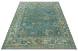 Green, Beige and Blue Hand knotted Traditional Oushak Multi Size Wool Area Rug
