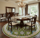 Green, Beige and Purple 8x8 Round Hand Knotted Oushak wool rug