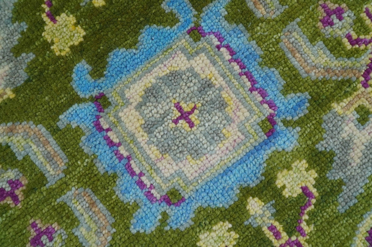 Green, Beige and Purple 8x8 Round Hand Knotted Oushak wool rug