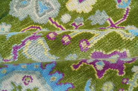 Green, Beige and Purple 8x8 Round Hand Knotted Oushak wool rug
