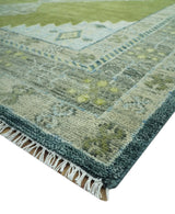 Green, Blue and Gray Hand Knotted Traditional Heriz Multi Size wool area rug