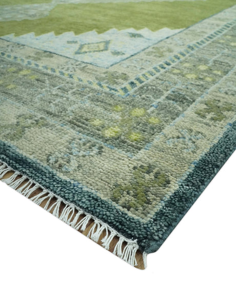 Green, Blue and Gray Hand Knotted Traditional Heriz Multi Size wool area rug