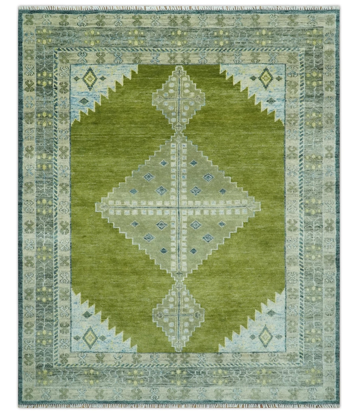 Green, Blue and Gray Hand Knotted Traditional Heriz Multi Size wool area rug