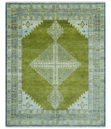 Green, Blue and Gray Hand Knotted Traditional Heriz Multi Size wool area rug