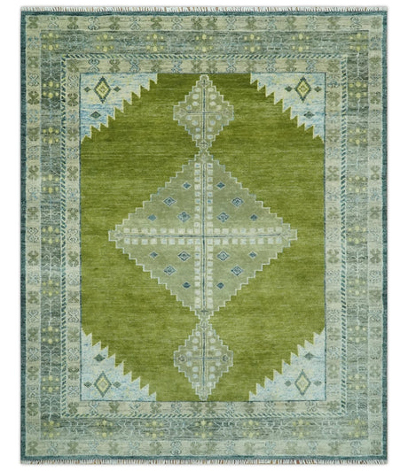 Green, Blue and Gray Hand Knotted Traditional Heriz Multi Size wool area rug