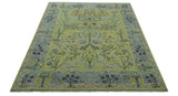 Green, Blue And Red Plant and Branches Hand Knotted Custom Made wool area rug