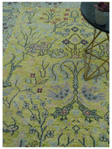 Green, Blue And Red Plant and Branches Hand Knotted Custom Made wool area rug
