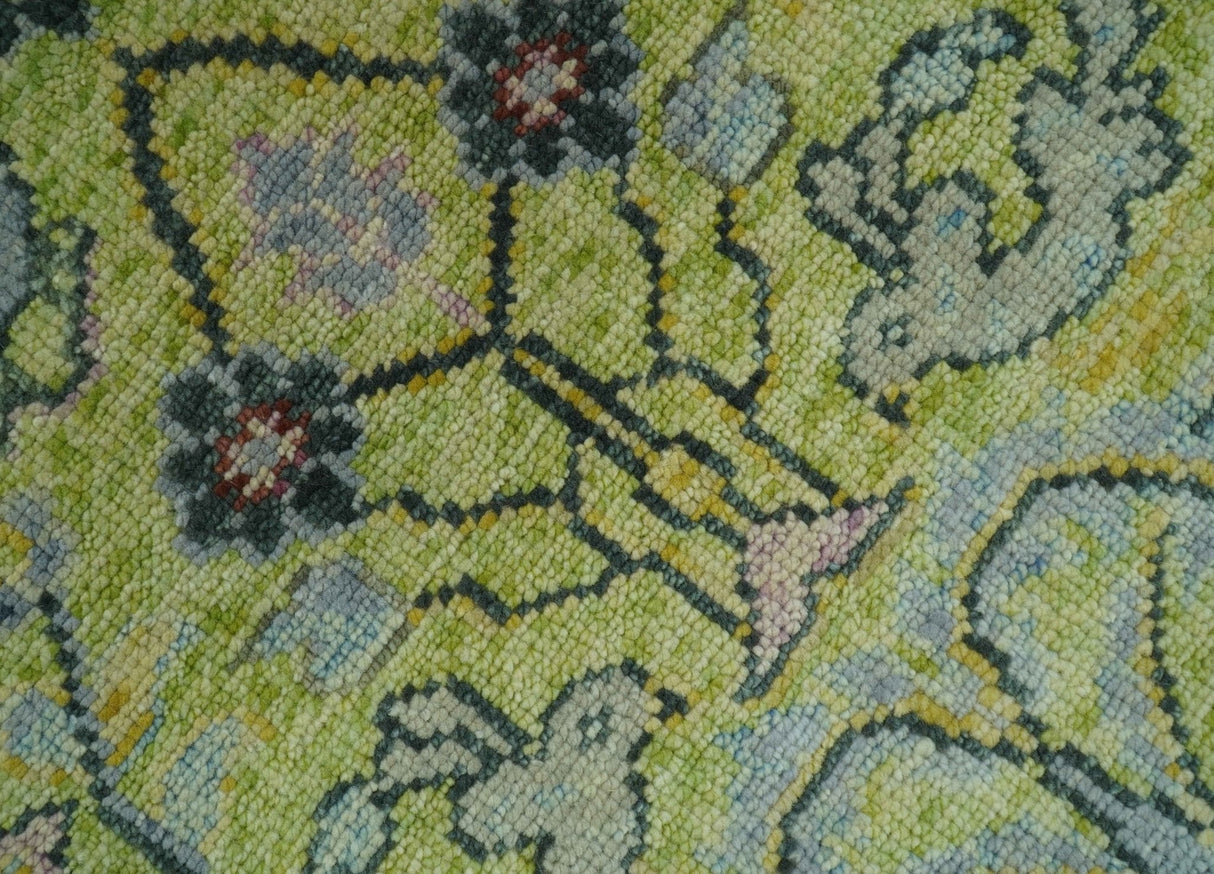 Green, Blue And Red Plant and Branches Hand Knotted Custom Made wool area rug